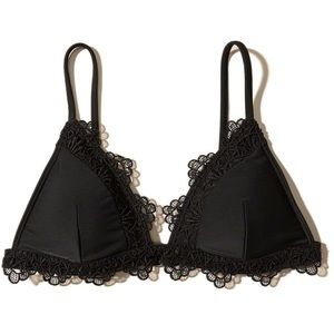 Crochet Trim Black Triangle Bikini Top